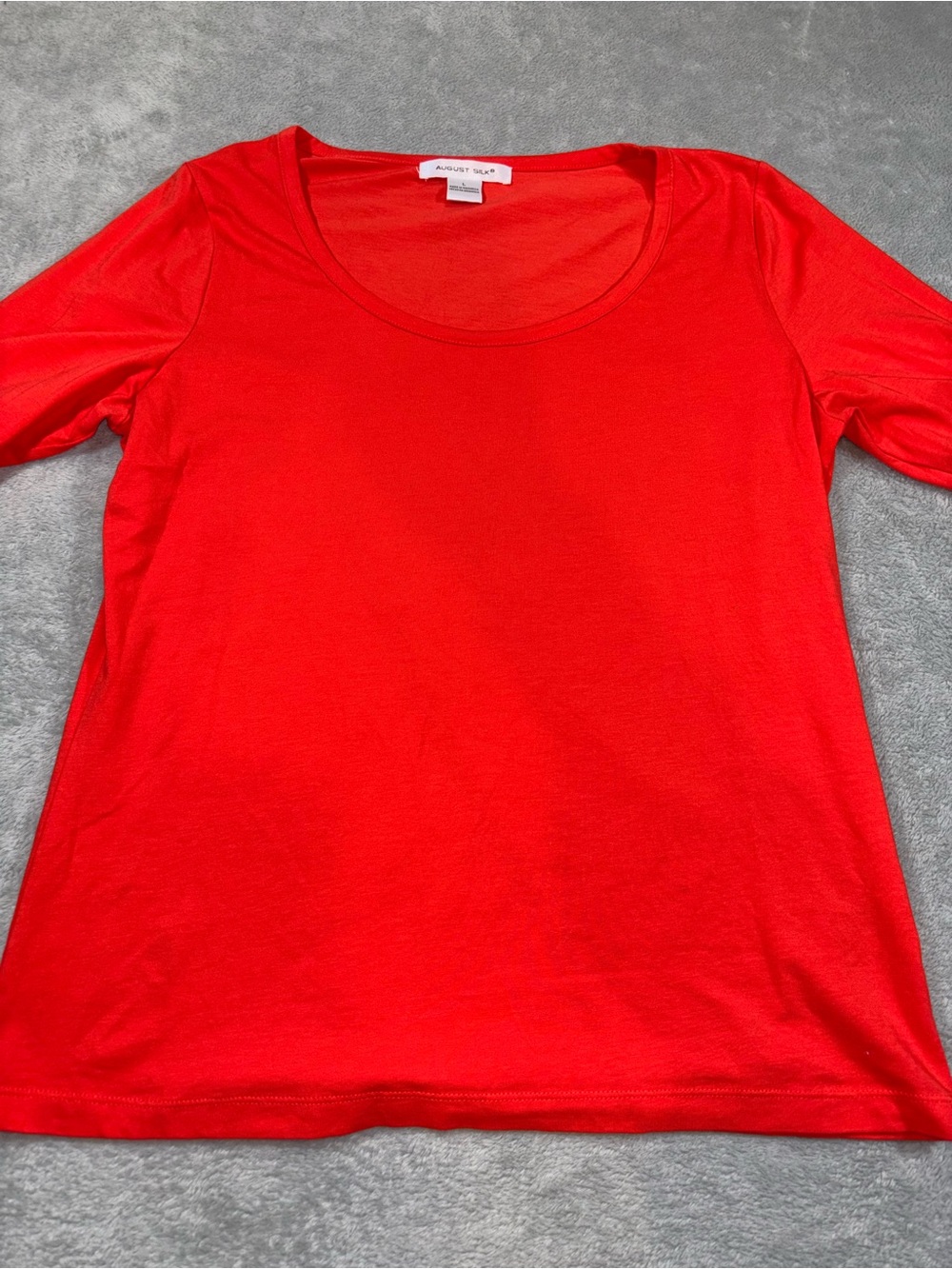 August Silk Red Scoop Neck Short Sleeve Top Size L Cotton Blend
